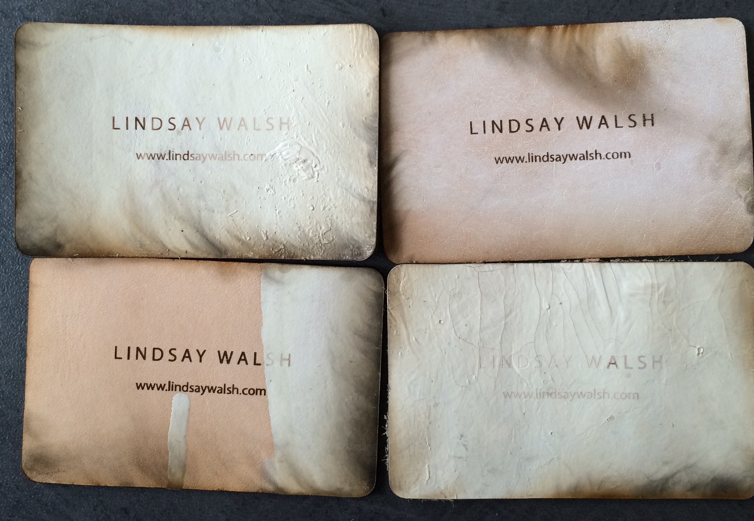 Laser cut painted leather business cards