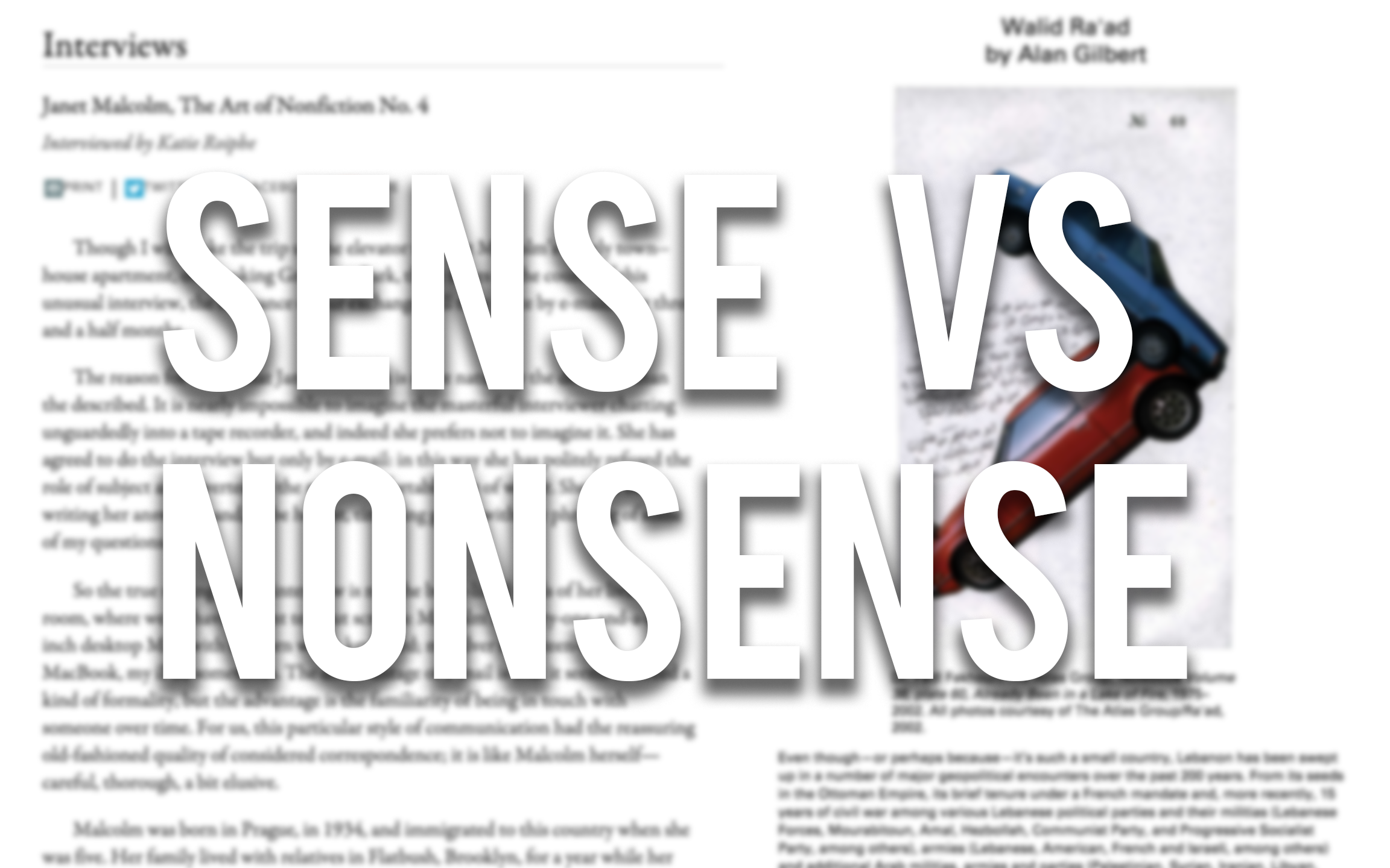 Sense/Nonsense: Janet Malcolm and Walid Ra’ad interviews