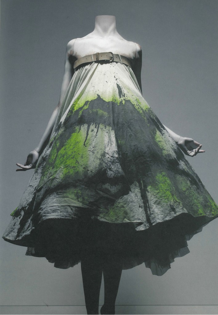 Dress, No.13, spring/summer 1999. White cotton spray-painted black and yellow with underskirt of white silk.