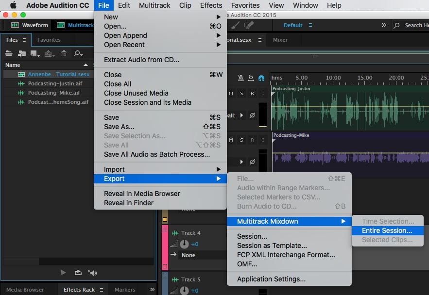Export your Multitrack file as a WAV or MP3 audio file