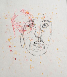 Collaborative spill sheet with blind self-portraits- with my portrait. 