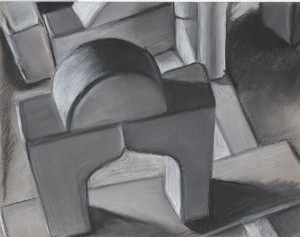 Building Blocks: Grey Paper/ Black, Grey, and White Charcoal