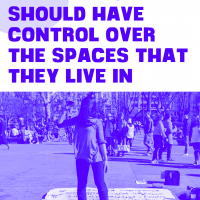 Text reads: I think people should have control over the spaces that they live in. Below text there is an image of an APPI woman dancer performing at Washington Square Park.
