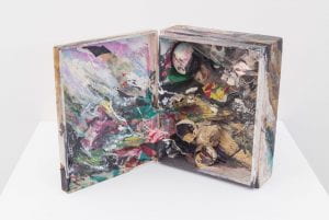 This is one of the works I researched for an upcoming exhibition. "Butterworth Box II," Carolee Schneemann, 1962. Wooden box, fabric, oil paint, egg shells.