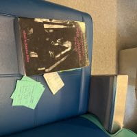 This image is of my book Correspondence Course: an epistolary history of Carolee Schneemann and her circle. The book is sitting on the seat of a train, surrounded by my train ticket and my notes on the letters in the text.