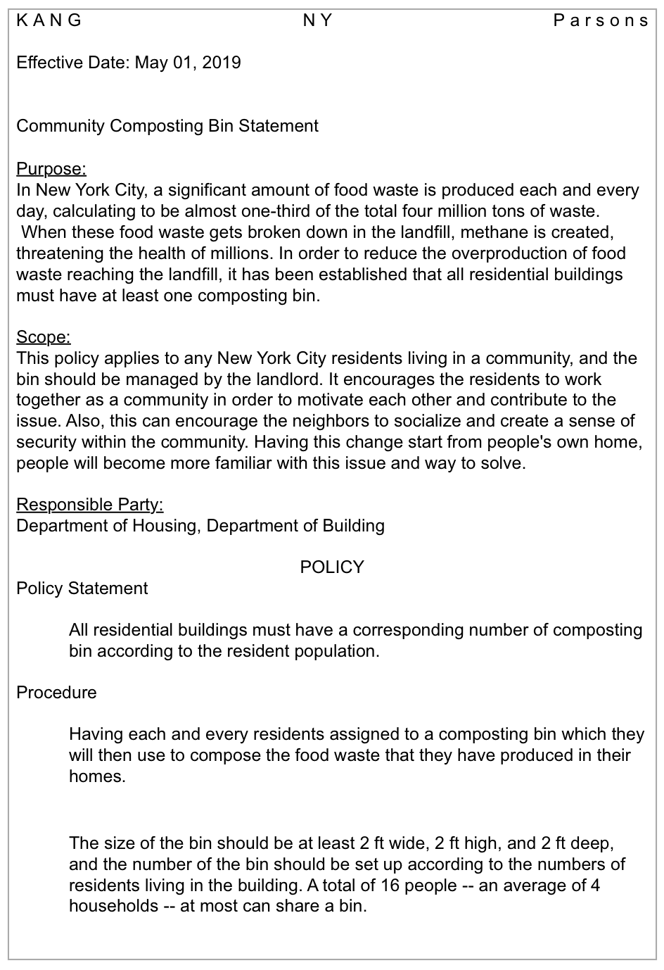 Policy: Community Composting Bin Statement