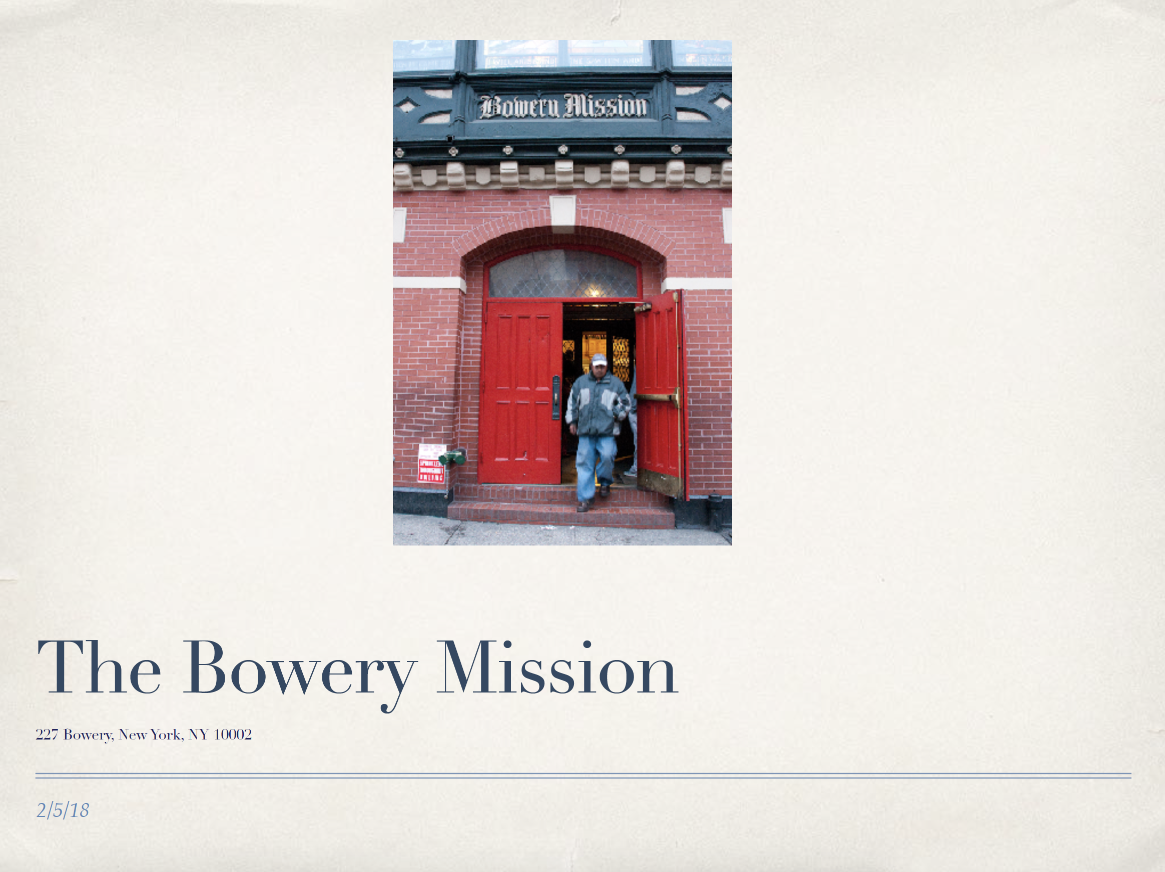 Bowery Mission Fieldwork