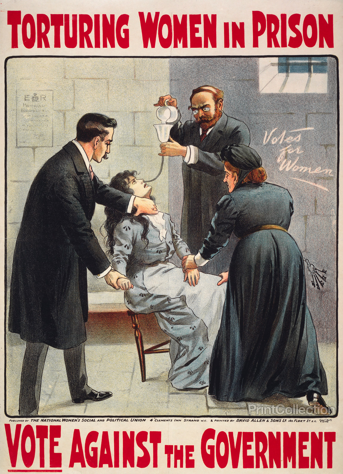 Torturing women in prison Vote against the government. [London: The National Women's Social and Political Union, 190- printed by David Allen & Sons Lo] Image. Retrieved from the Library of Congress, .