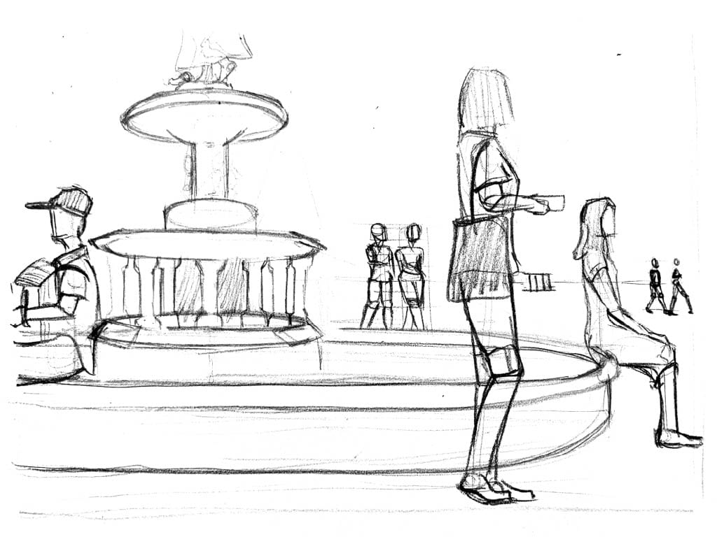 Drawing/Imaging: Fountain w/ Crowd Scene