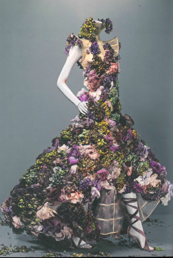 Dress, Sarabande, spring/summer 2007 Nude silk embroidered with silk flowers and fresh flowers. 