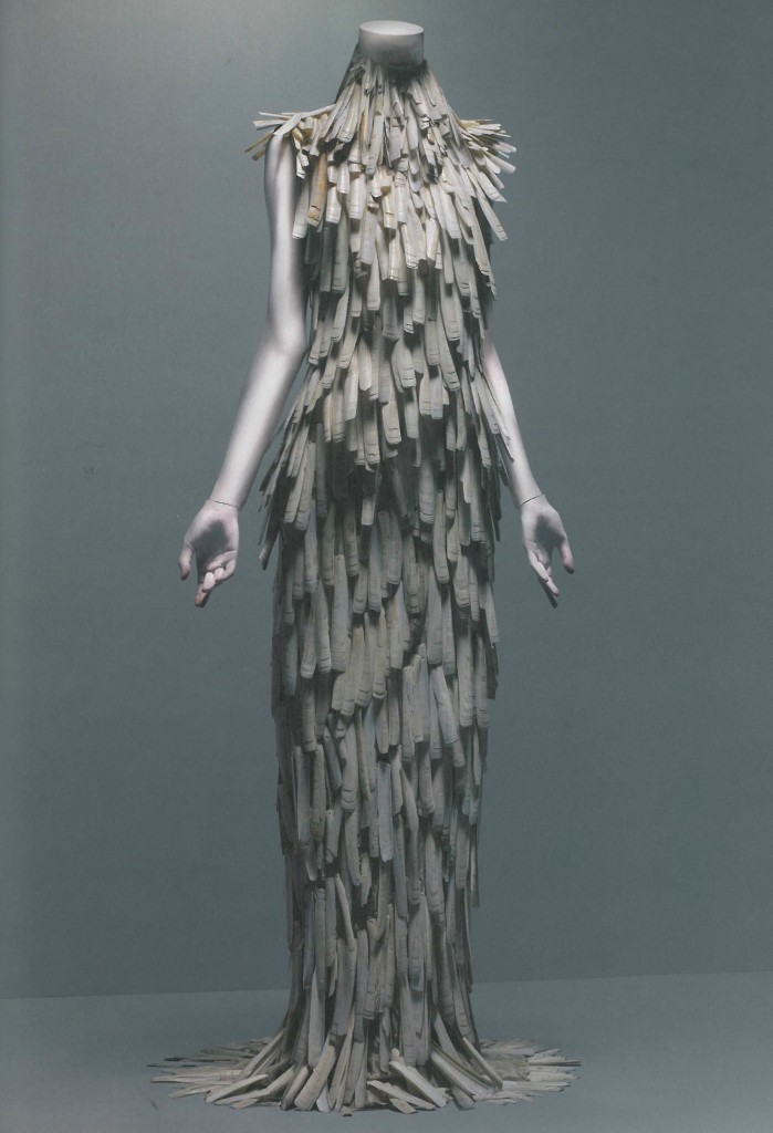 Dress, VOSS, spring/summer 2001, Razor clam shells stripped and varnished.