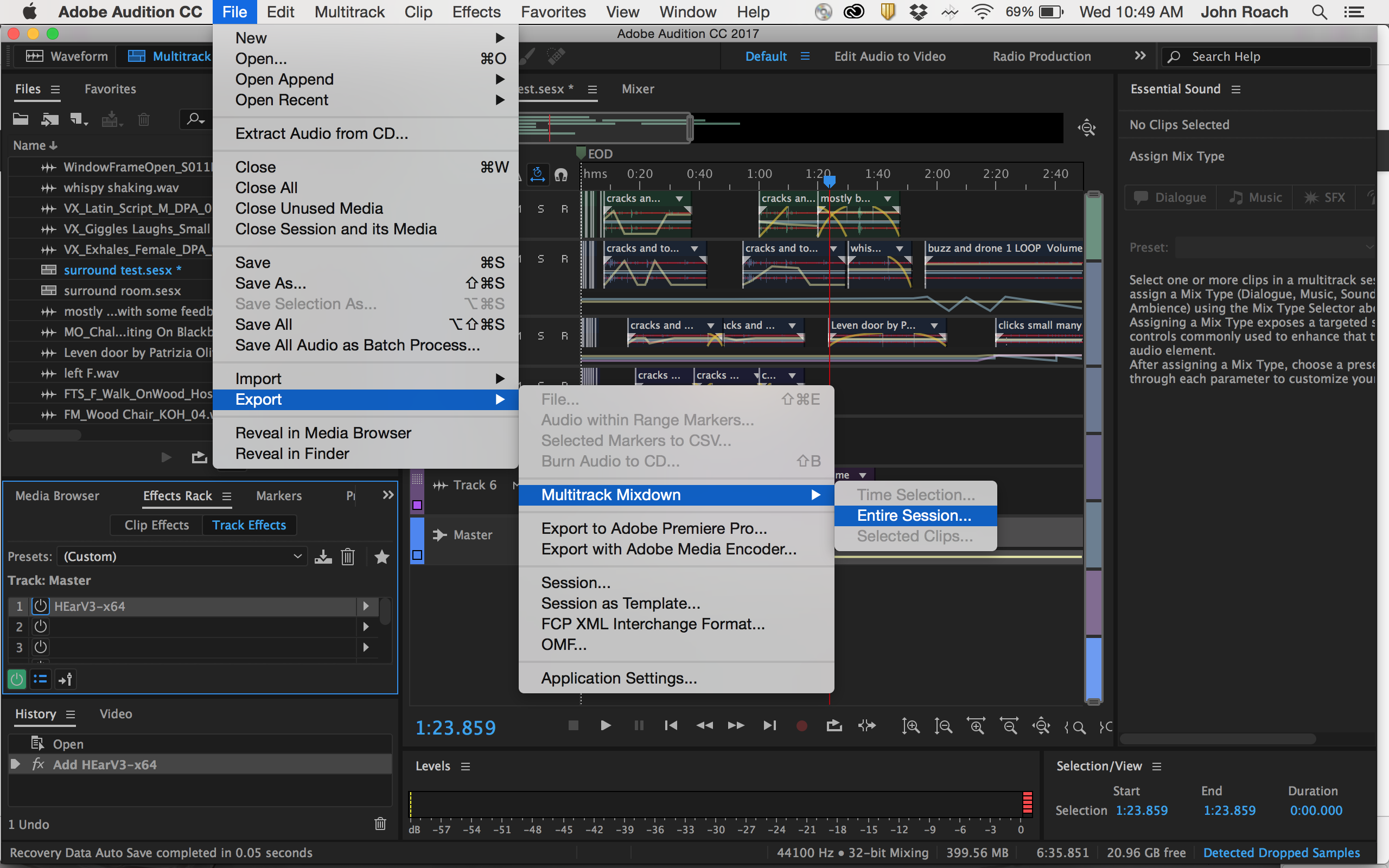 AUDITION – Export a stereo mix of your surround file