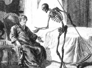 A Western depiction of Death as a skeleton wielding a scythe, artist unknown. 