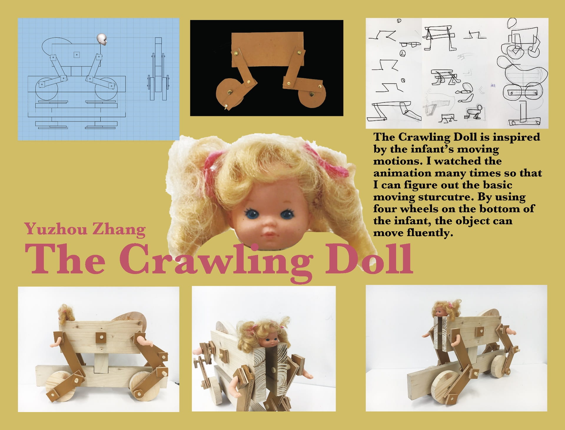 Space: “The Crawling Doll”: a wooden handcraft used multiple mechanisms